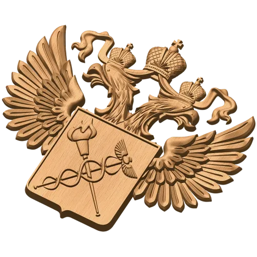Барельеф «Двуглавый орёл с кадуцеем» - резной деревянный герб