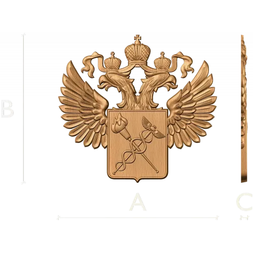 Барельеф «Двуглавый орёл с кадуцеем» - резной деревянный герб