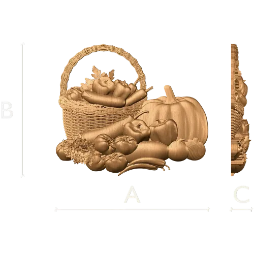 Корзина с овощами - резное панно из дуба, бука или ясеня