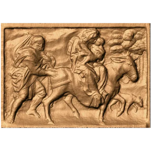 Резное панно «Бегство в Египет» - деревянный рельеф из массива