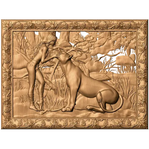 Рельефное панно «Две львицы» - резной деревянный декор