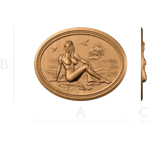 Овальное панно «Девушка на берегу» - резной деревянный декор из массива