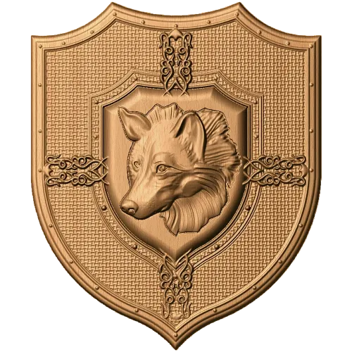 Резной герб-щит с головой лисицы - деревянный декор на стену