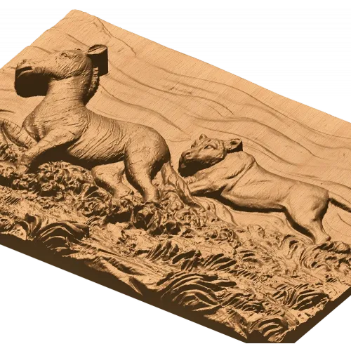 Панно «Охота на зебру» - резной деревянный барельеф