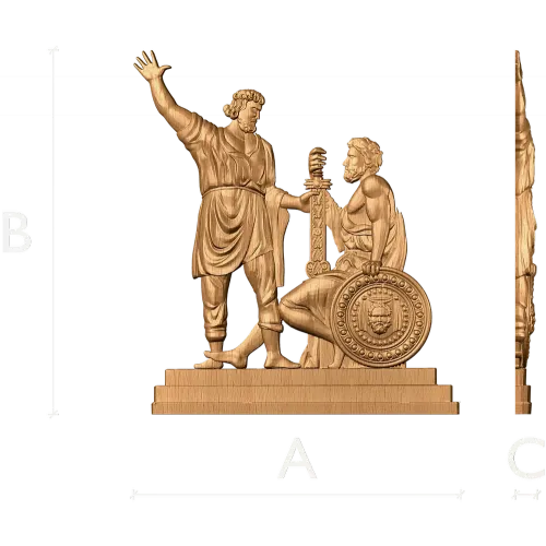Резное панно «Клятва воинов» - барельеф из массива дуба/бука/ясеня