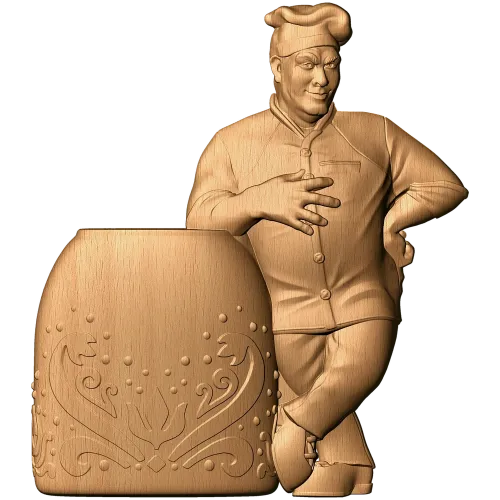 Пекарь с тандыром - резная деревянная статуэтка, декор для интерьера