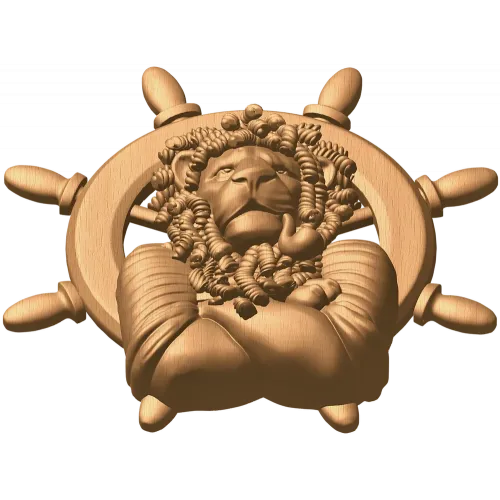 Морской лев - резной деревянный декор, медальон в рельефе