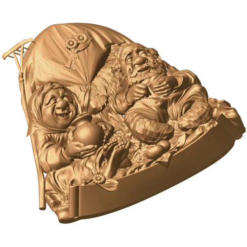 Резное панно «Старики у очага» - деревянный декор в объёме