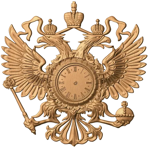 Резной герб-часы из дерева - настенный деревянный декор