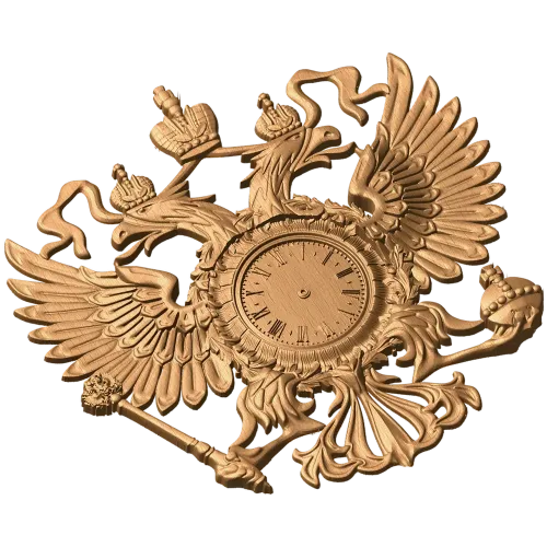 Резной герб-часы из дерева - настенный деревянный декор