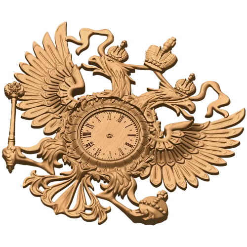 Резной герб-часы из дерева - настенный деревянный декор