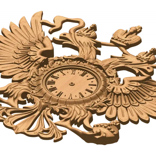 Резной герб-часы из дерева - настенный деревянный декор