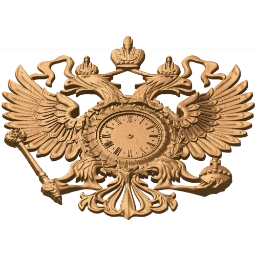 Резной герб-часы из дерева - настенный деревянный декор