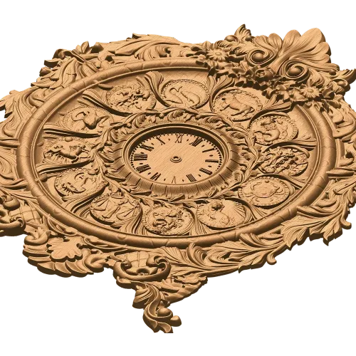Зодиакальные резные часы из дерева - барочный медальон