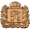 Герб Красноярска - резной деревянный щит в рельефе