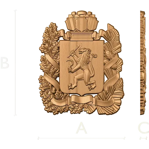 Герб Красноярска - резной деревянный щит в рельефе