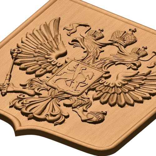 Рельефный щит - Герб Российской Федерации из массива дерева