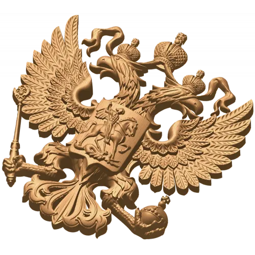 Герб Российской Федерации - резной деревянный барельеф