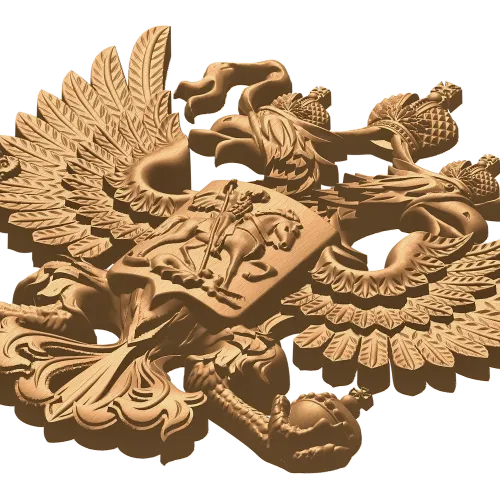 Герб Российской Федерации - резной деревянный барельеф