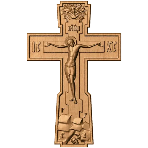 Голгофский резной крест-распятие из массива дуба/бука/ясеня