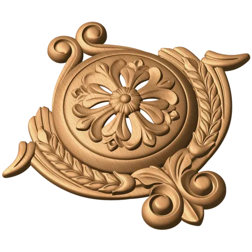 Резная розетка-картуш с лавровым обрамлением из дуба