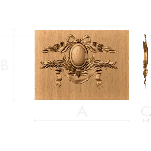 Резной декор картуш с медальоном - накладка из дерева