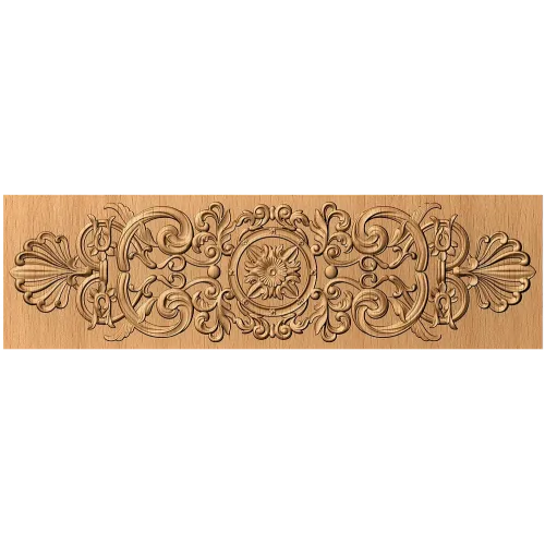 Резная панель с розеткой и волютами из натурального дерева