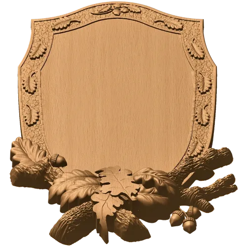 Резная рамка-щит из дерева с дубовым орнаментом