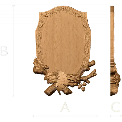 Резная рамка-щит из дерева с дубовым орнаментом