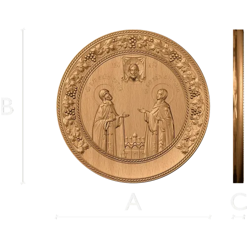 Икона Пётр и Феврония - резной деревянный медальон
