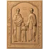 Икона святых Рафаила, Николая и Ирины - резной деревянный барельеф
