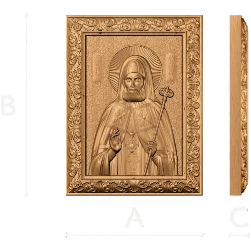 Икона Сергия Радонежского - резной деревянный киот из дуба, бука или ясеня