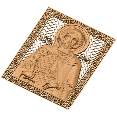 Рельефная икона «Александр Невский» - резной деревянный декор из массива