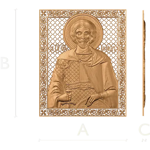 Рельефная икона «Александр Невский» - резной деревянный декор из массива
