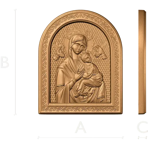 Богородица с Младенцем - резная деревянная икона в арке