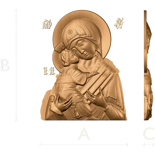 Богородица Владимирская - резная деревянная икона-барельеф