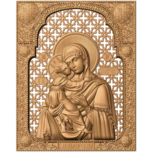Резная деревянная икона «Владимирская Богоматерь» - панель из массива