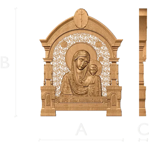 Резная икона Божья Матерь Казанская в арочном киоте