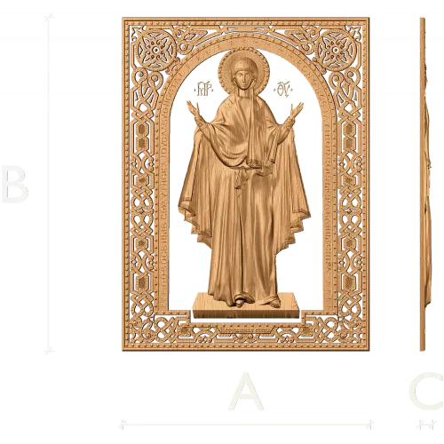 Божья Матерь - Нерушимая стена, резная икона из дерева