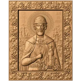 Икона «Дмитрий Донской» - резной барельеф в виноградной ризе