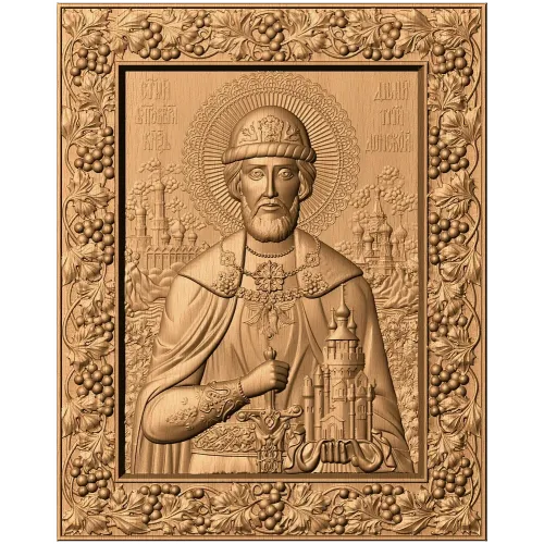 Икона святого Дмитрия Донского - резной деревянный барельеф