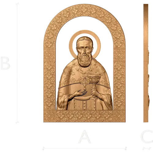Резная арочная икона Иоанн Кронштадтский - деревянное панно в рельефе