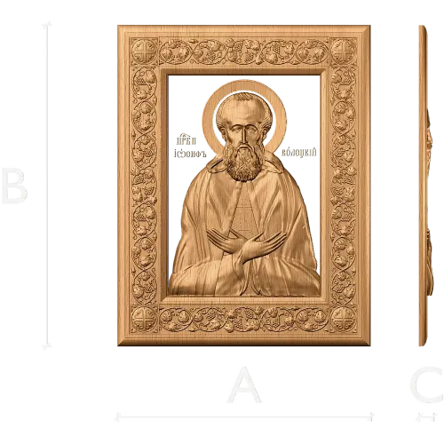 Икона Иосифа Волоцкого - резной деревянный образ в раме