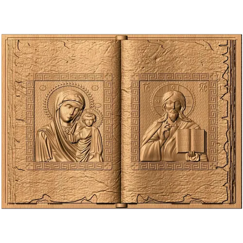 Книга-икона Богородица и Вседержитель - резной деревянный декор