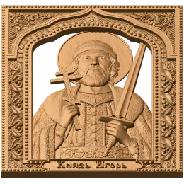 Князь Игорь - резная икона в арочной раме