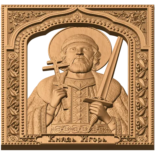 Икона «Князь Игорь» - резной деревянный декор в раме