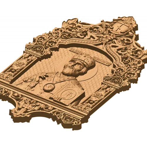 Резная икона «Николай Чудотворец» - деревянное панно высокого рельефа
