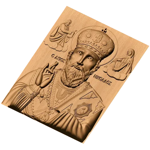 Икона Николай Чудотворец - резной деревянный барельеф