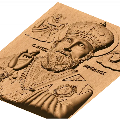 Икона Николай Чудотворец - резной деревянный барельеф