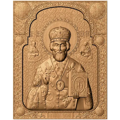 Икона Николай Чудотворец - резной деревянный декор высокого рельефа